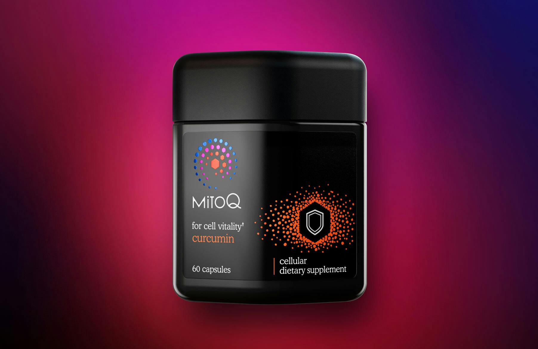 MitoQ +curcumin on dark gradient background