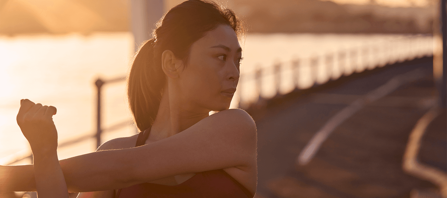 Woman stretching before run