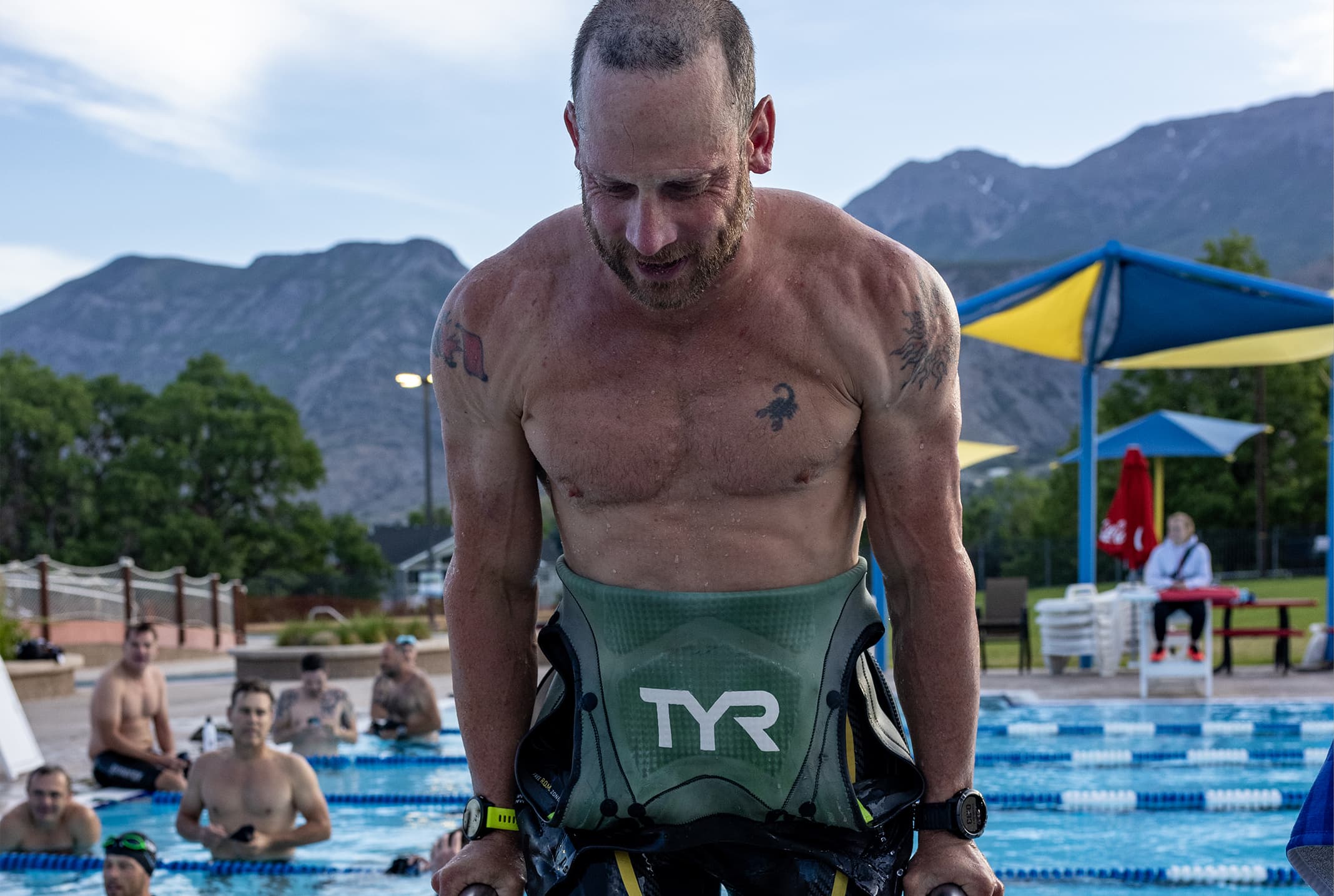 Iron cowboy swimming