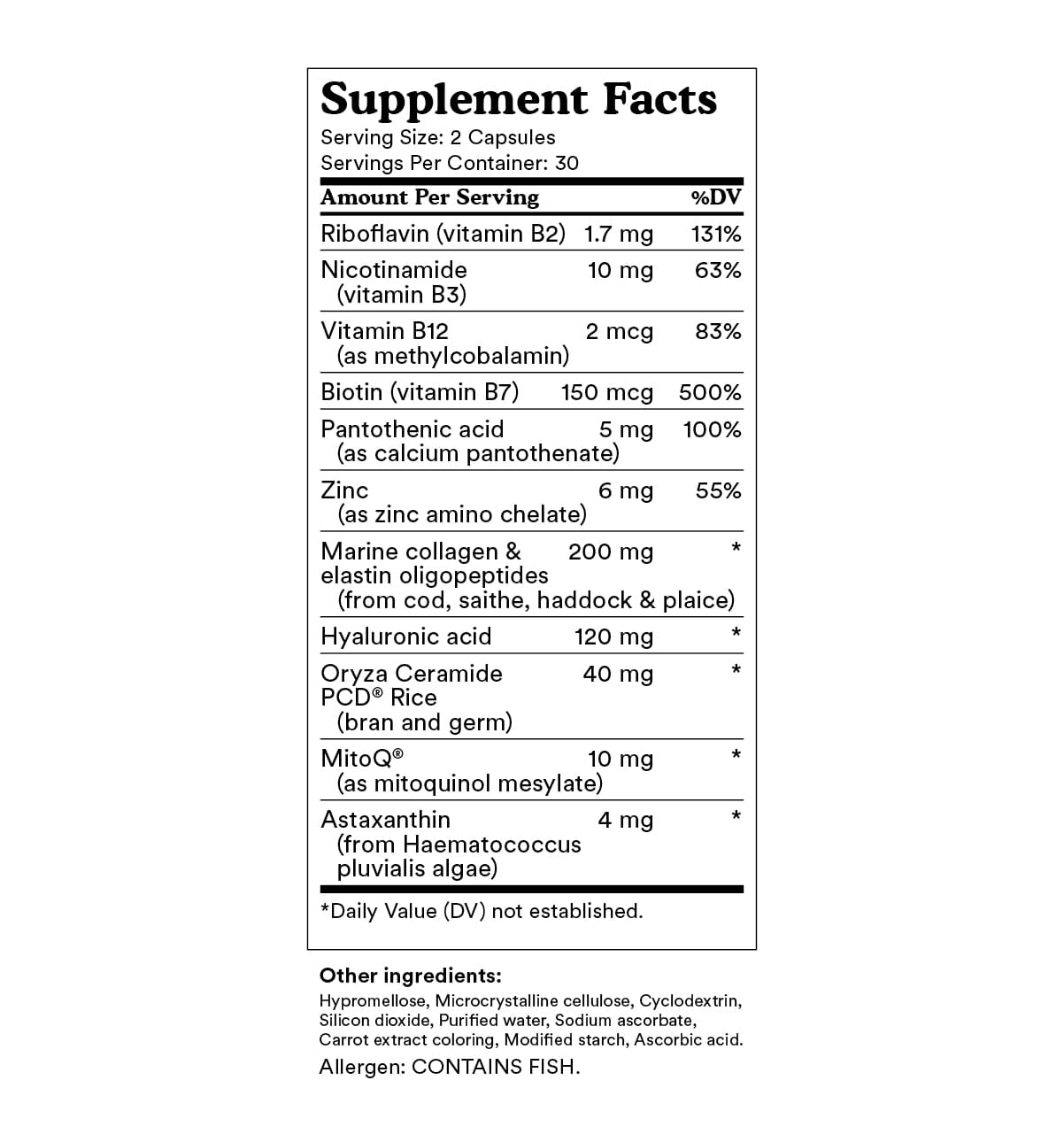 MitoQ Derma Hydrate Supplement Facts