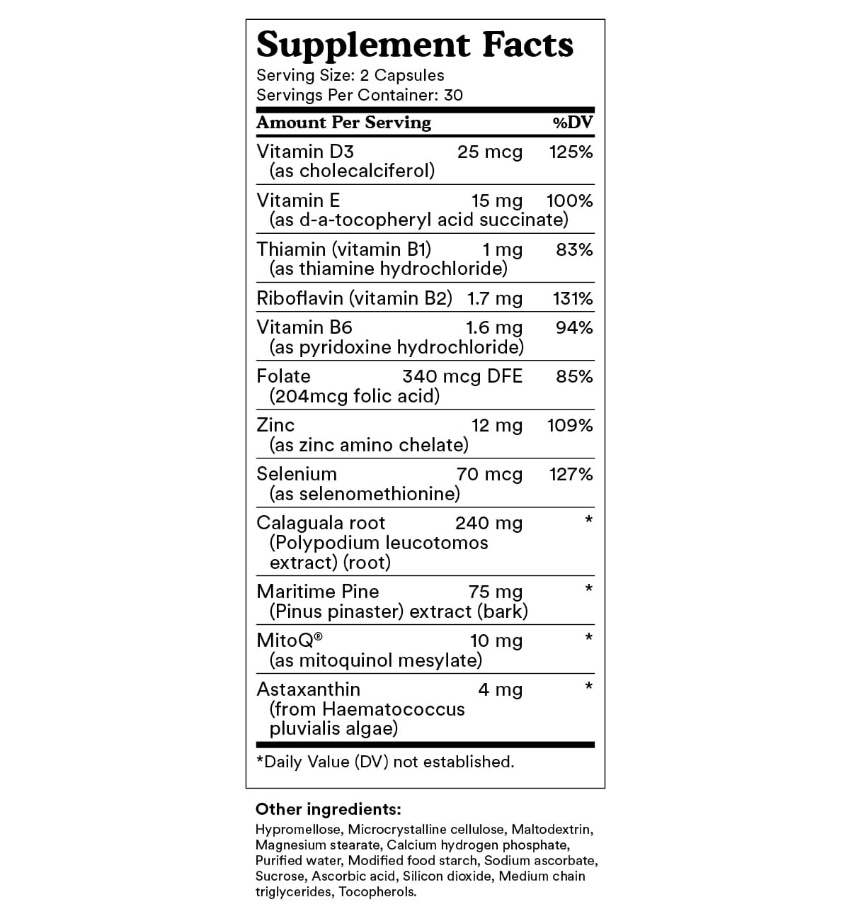 MitoQ Derma Protect Supplement Facts
