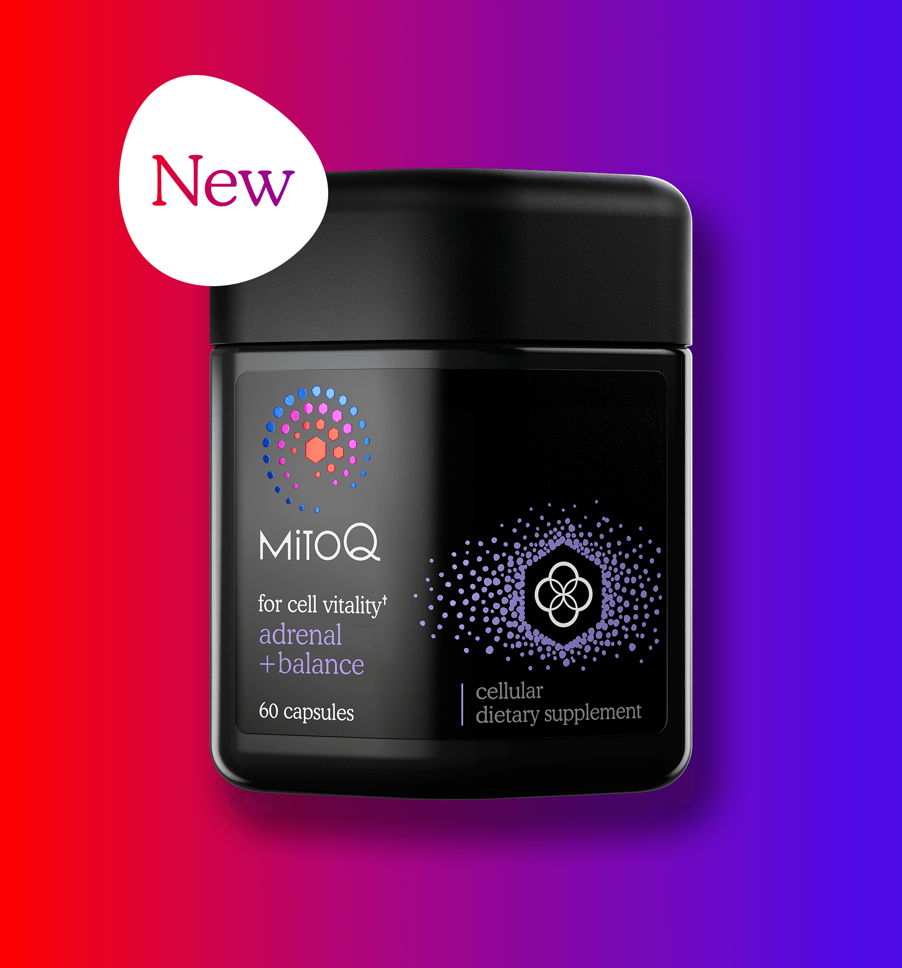 MitoQ adrenal +balance on gradient background