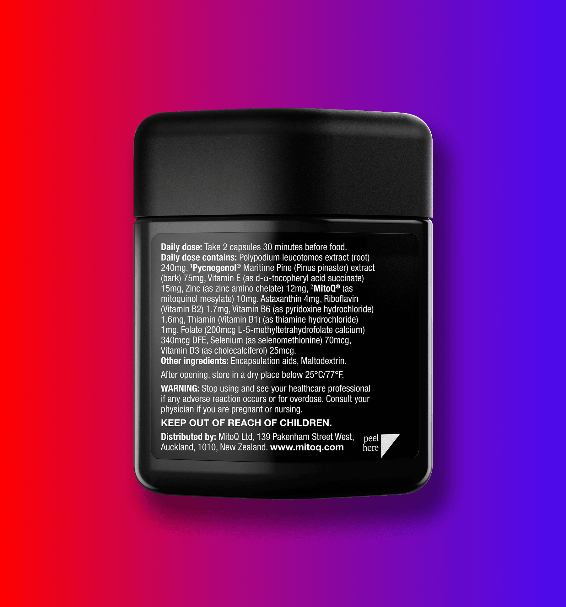 MitoQ derma +protect back of pack product image