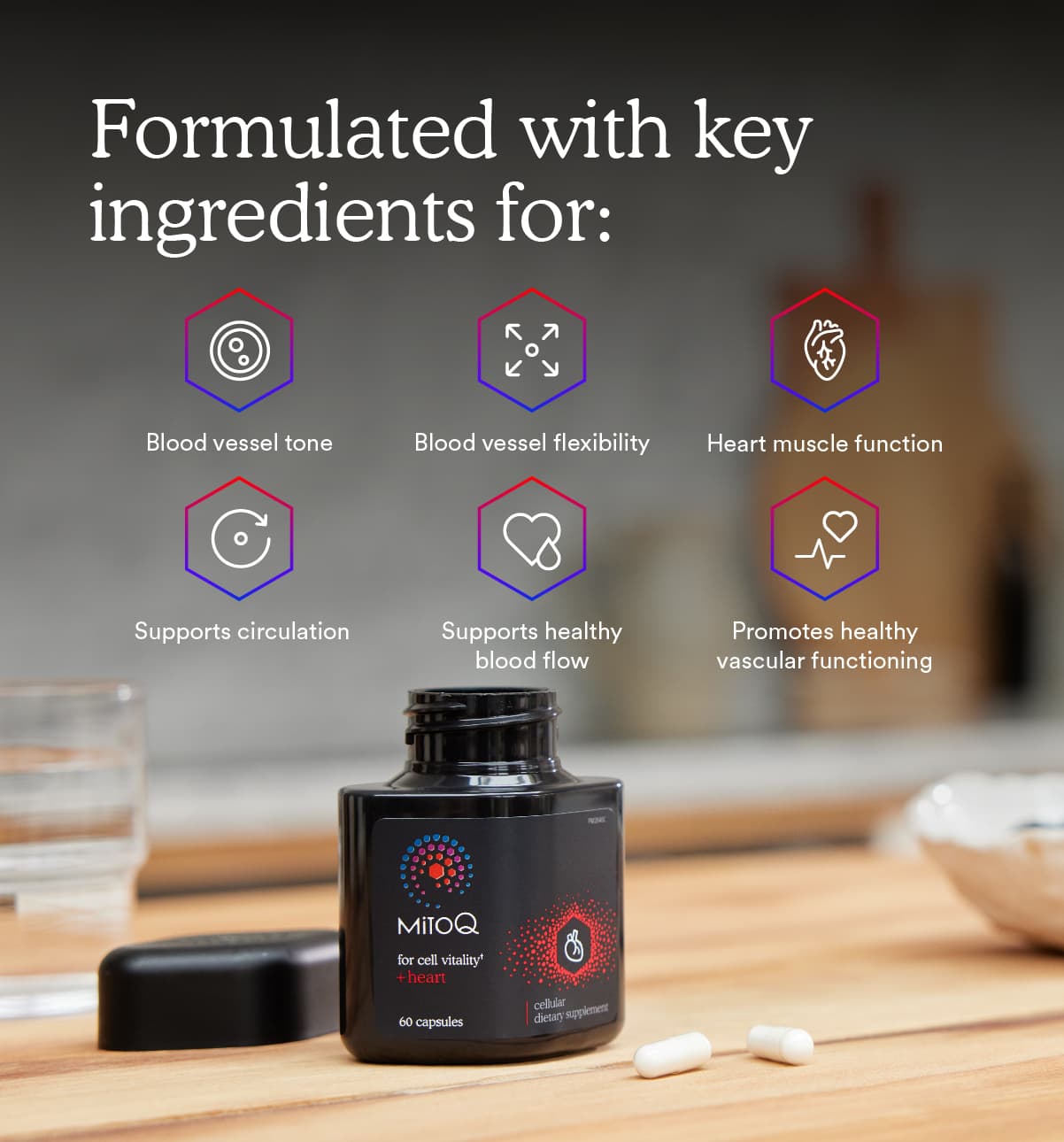 MitoQ heart formulated with key ingredients for circulation blood flow and heart muscle function