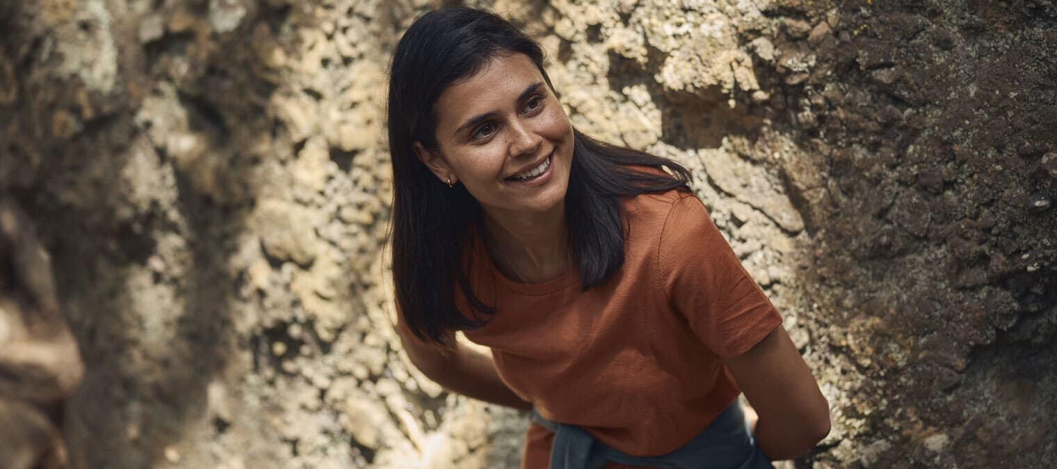 Woman smiling at the beach