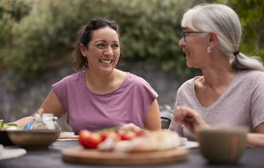 Two women eating lunch together