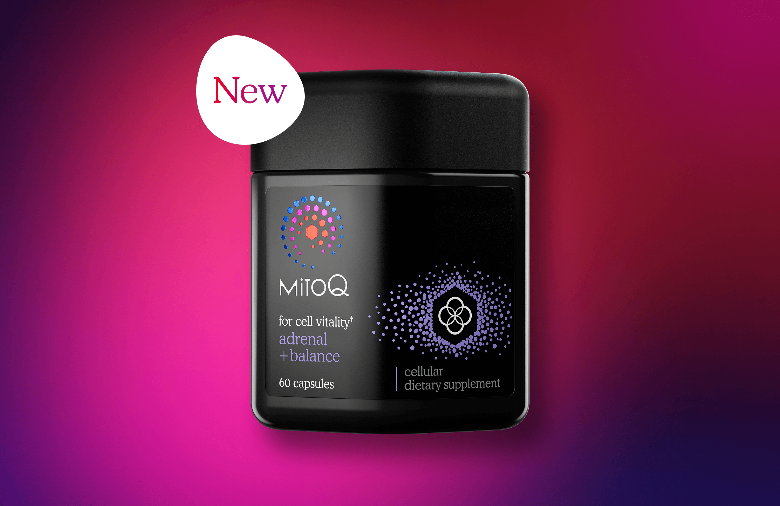 MitoQ adrenal +balance on dark gradient background