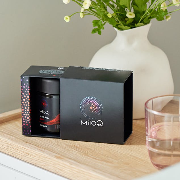 mitoq pure in box next to bed