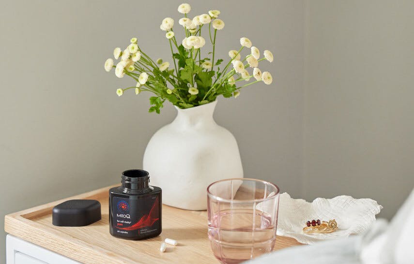 MitoQ pure on bedside table
